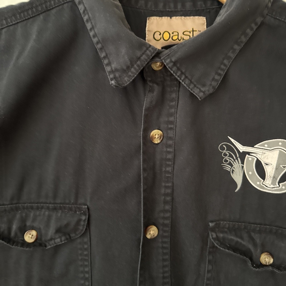 Sleeveless Vest Black‎ Big Rig Truck Graphic Button Up Frayed Sleeves 2XL